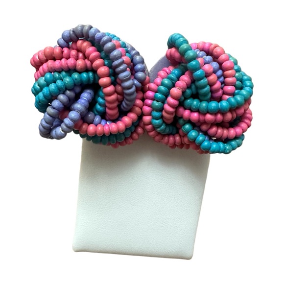 80s chunky multicolored beaded clip on earrings - Picture 1 of 3